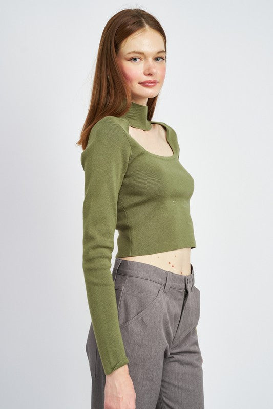 TURTLE NECK CROP TOP WTIH CUT OUT