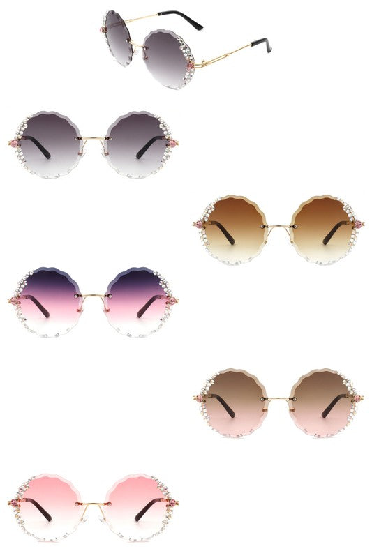 Round Rimless Circle Rhinestone Women Sunglasses