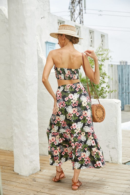 Women's 2Pcs Floral Long Skirt Set