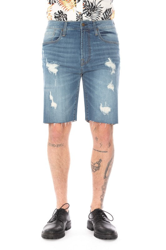 DISTRESSED DENIM SHORTS