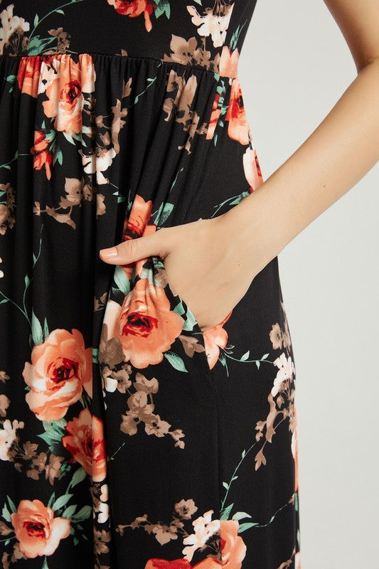 Womens Summer Casual Floral Maxi Dress With Pocket