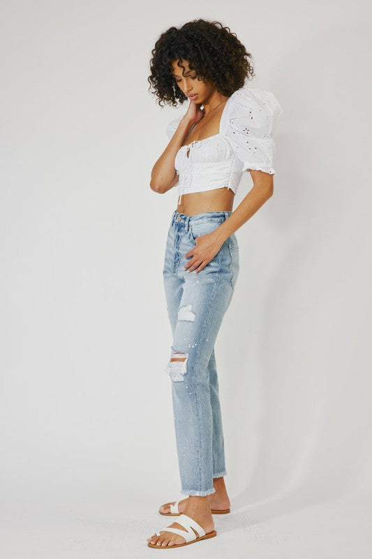 High Rise Slim Straight Jeans-KC8708M