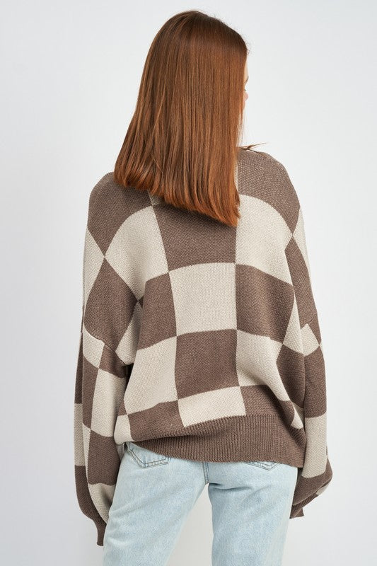 Checkered Sweater With Bubble Sleeves