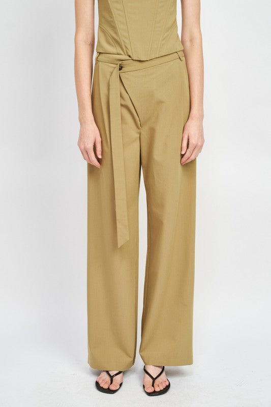 ASYMMETRICAL LONG BELT TROUSERS