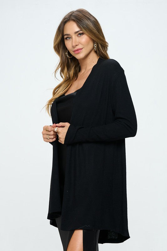 Brushed Knit Draped Cardigan with Cashmere Feel