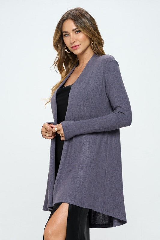 Brushed Knit Draped Cardigan with Cashmere Feel