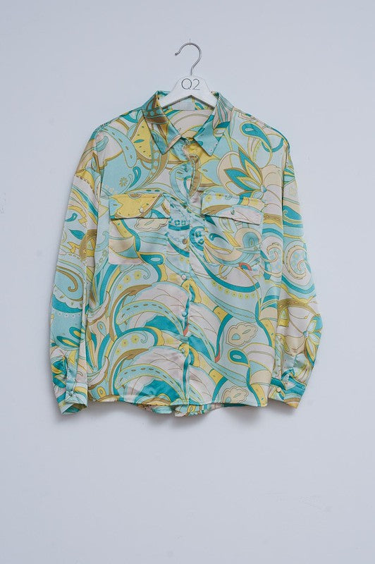 SHIRT IN ABSTRACT GREEN PRINT