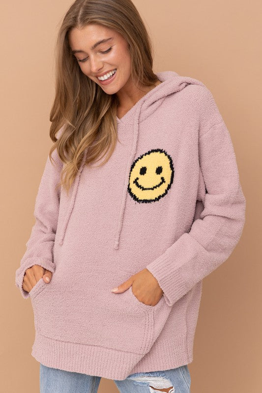 Fuzzy Cozy Hooded Smiley Sweater