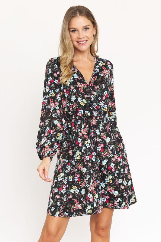 V-Neck Flowy Floral Mini Dress