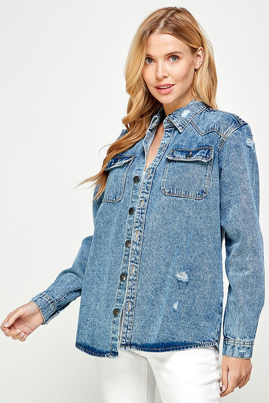 Women's Distressed Denim Shirts