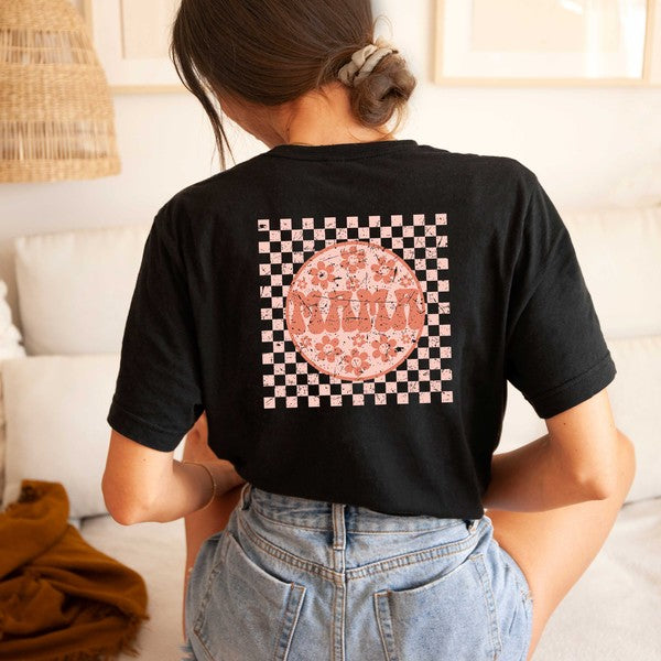 Checkered Mama Flowers Front & Back Tee