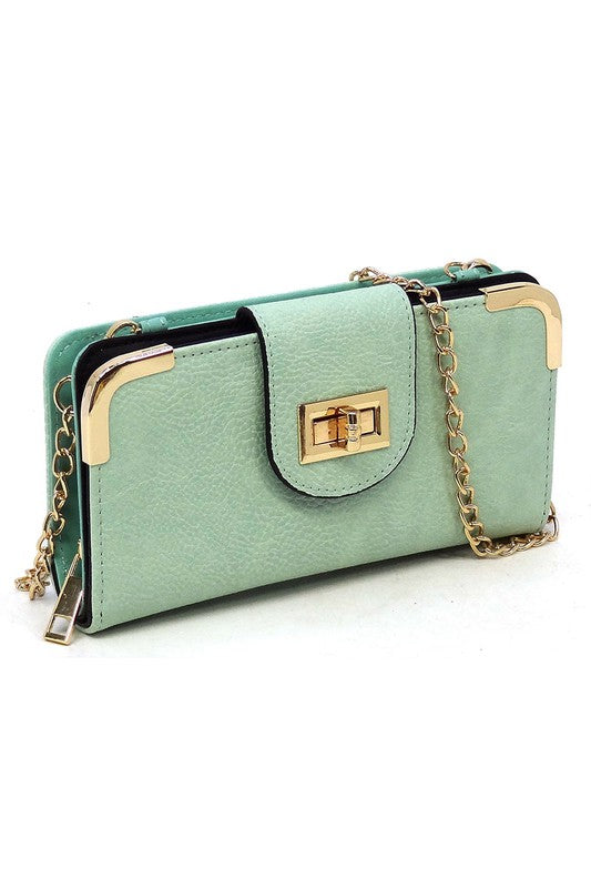 Fashion Turn Lock Crossbody Wallet