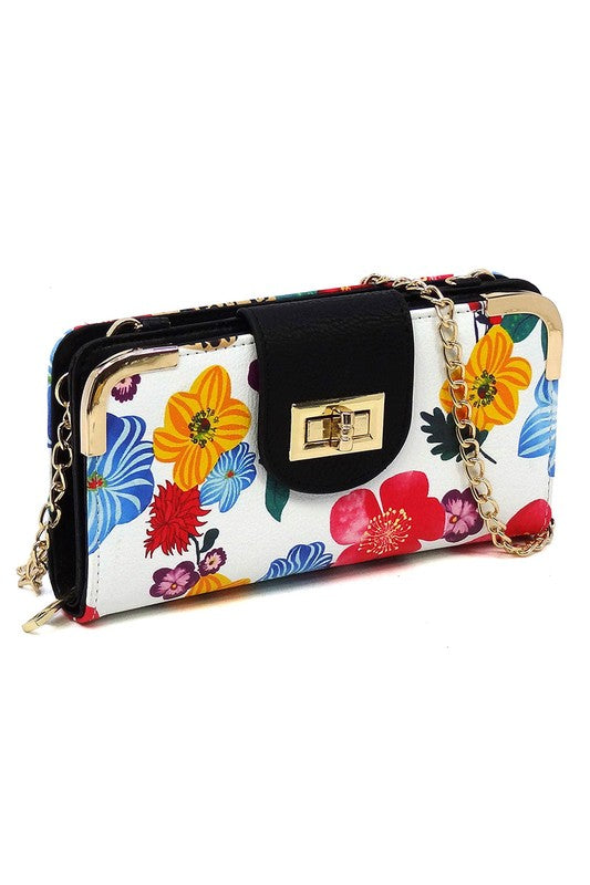 Fashion Turn Lock Crossbody Wallet