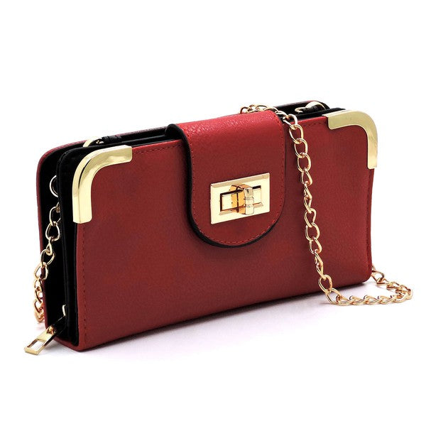 Fashion Turn Lock Crossbody Wallet