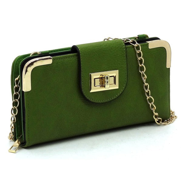 Fashion Turn Lock Crossbody Wallet