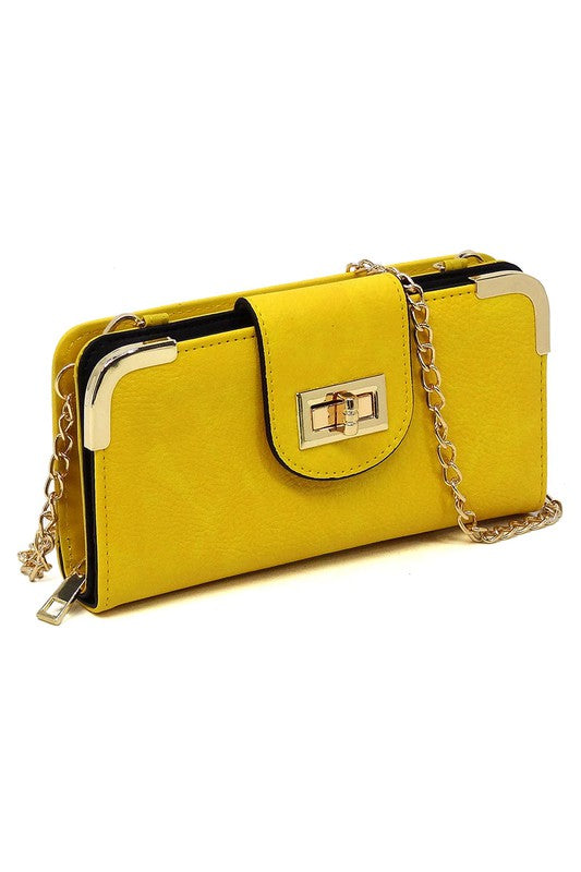 Fashion Turn Lock Crossbody Wallet