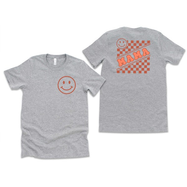 Mama Checkerboard Smiley Face Front & Back Tee