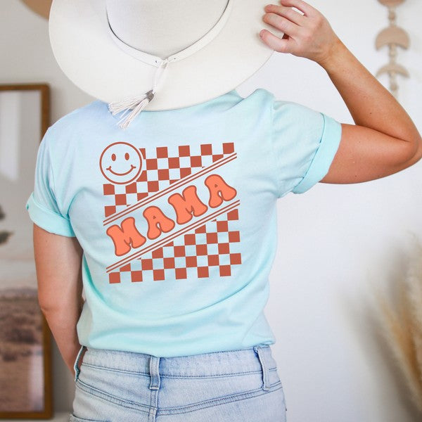 Mama Checkerboard Smiley Face Front & Back Tee