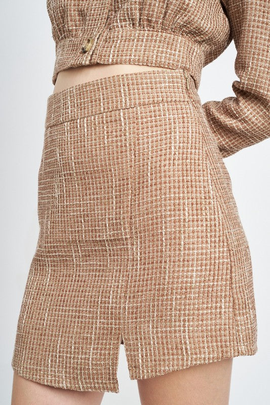 ASYMMETRICAL TWEED MINI SKIRT