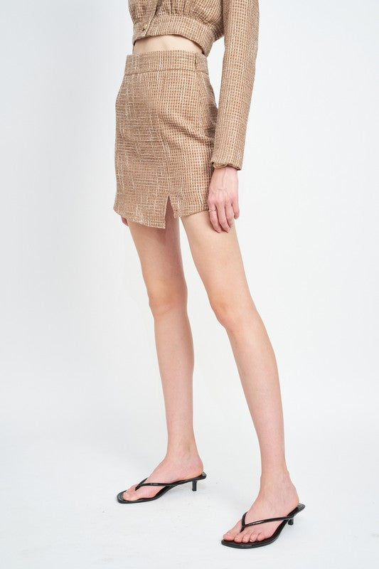 ASYMMETRICAL TWEED MINI SKIRT