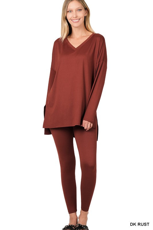 BRUSHED DTY MICROFIBER LOUNGEWEAR SET