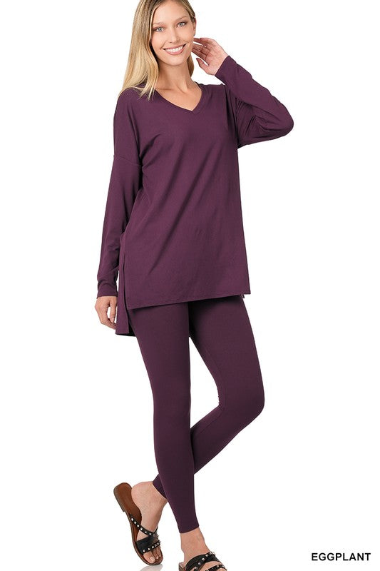 BRUSHED DTY MICROFIBER LOUNGEWEAR SET