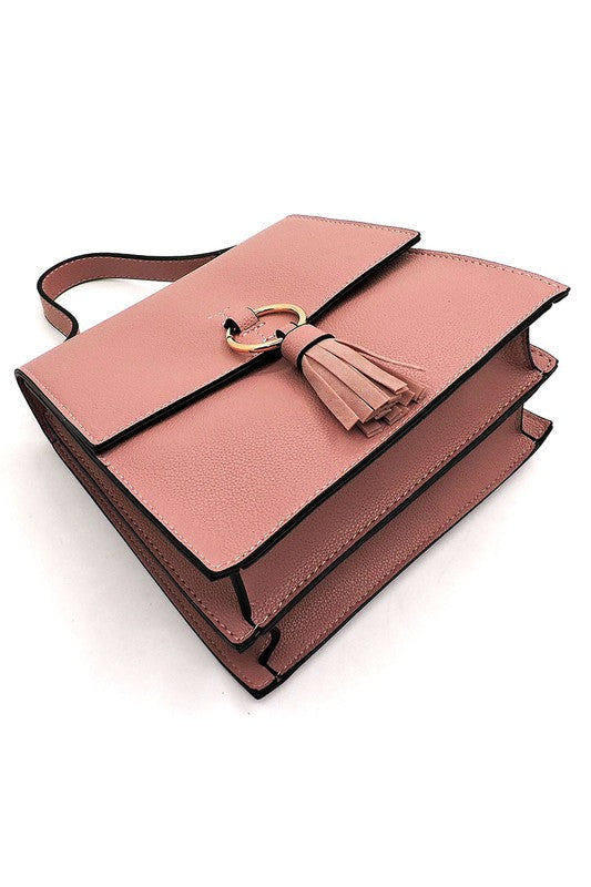 Fashion Ring Tassel Flap Crossbody Satchel