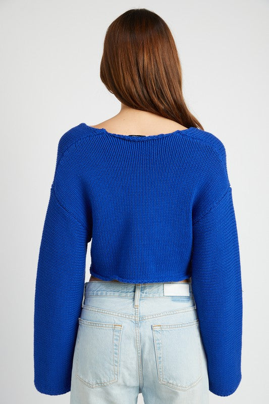 Long Sleeve V Neck Crop Top