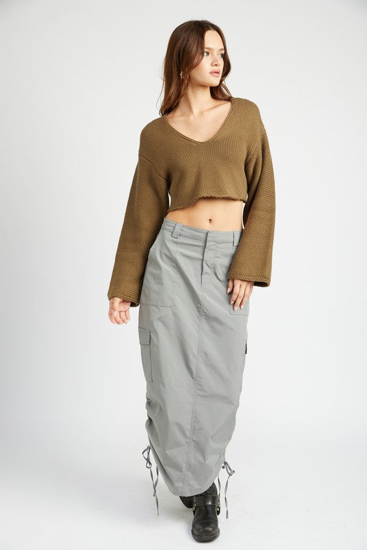 Long Sleeve V Neck Crop Top