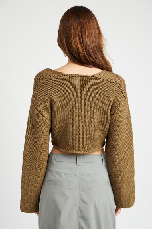 Long Sleeve V Neck Crop Top