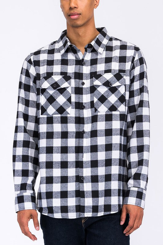 Men's Regular Fit Checker Plaid Flannel Long Sleeve Shirt