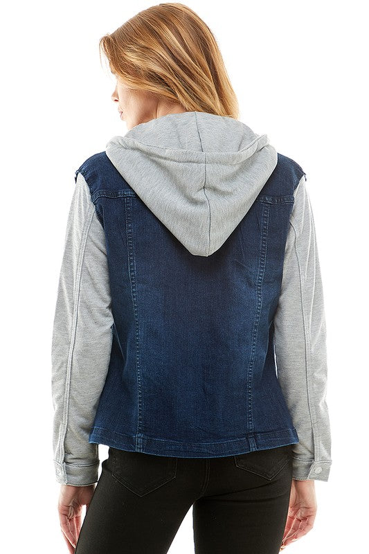 Spendex Ladies Denim Jacket with  Fleece Hoodie