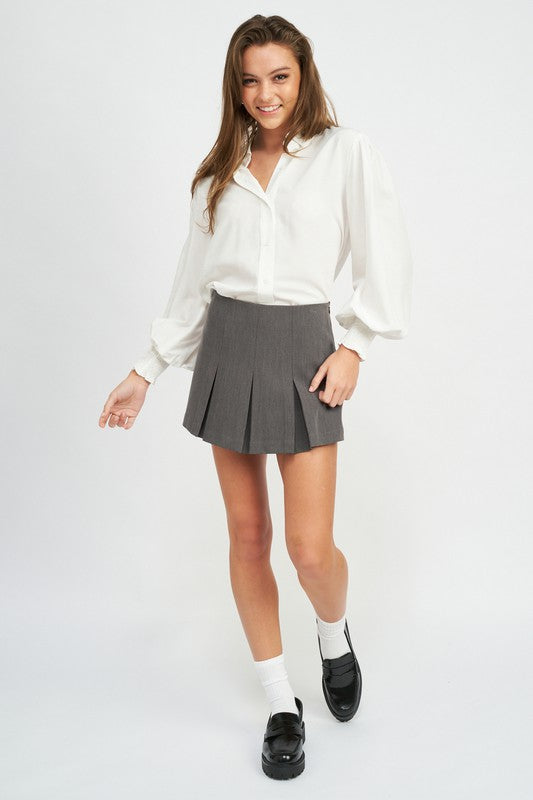 BUTTON UP COLLARED BLOUSE WITH SMOCKING