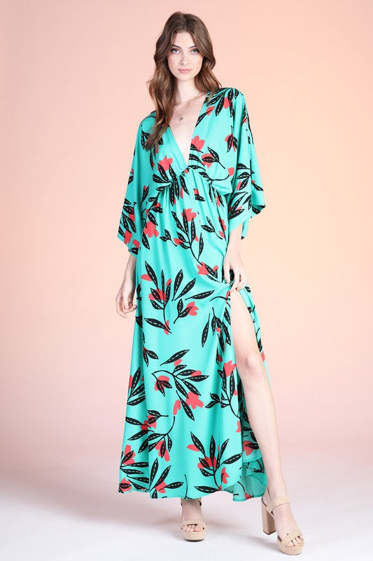 Havana Fern Print Kimono Maxi Dress