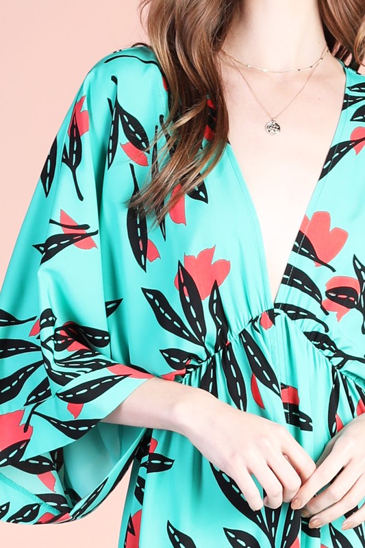 Havana Fern Print Kimono Maxi Dress