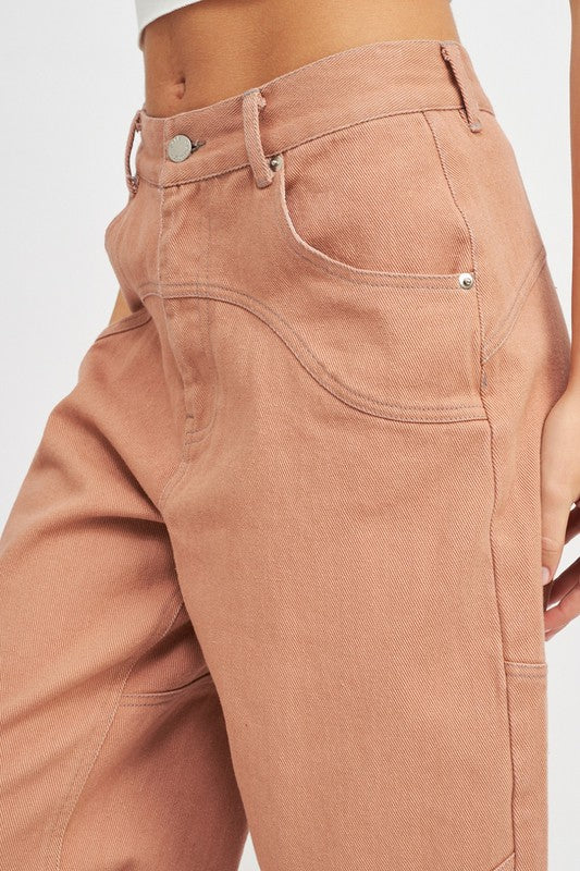 CONTRASTED STITCH DETAIL WIDE PANTS