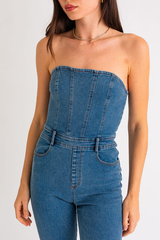 Women's Tube Denim Jumpsuit