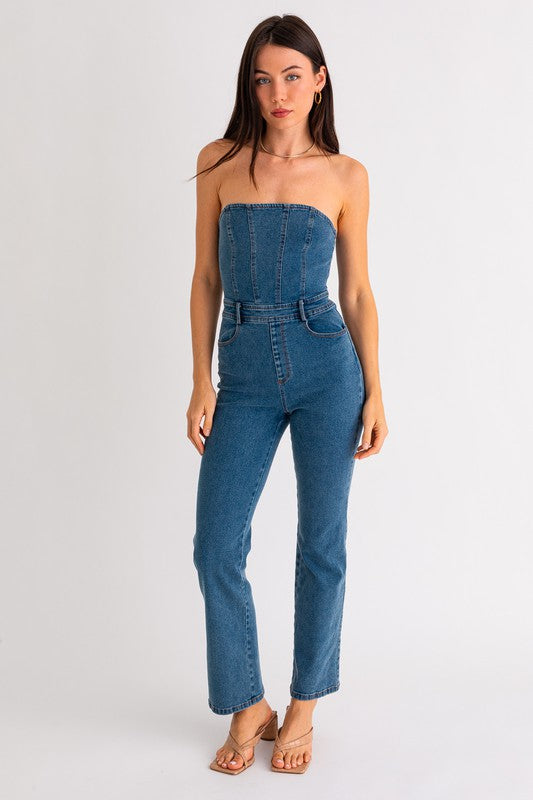 Women's Tube Denim Jumpsuit