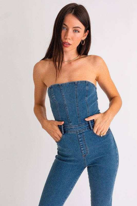 Women's Tube Denim Jumpsuit