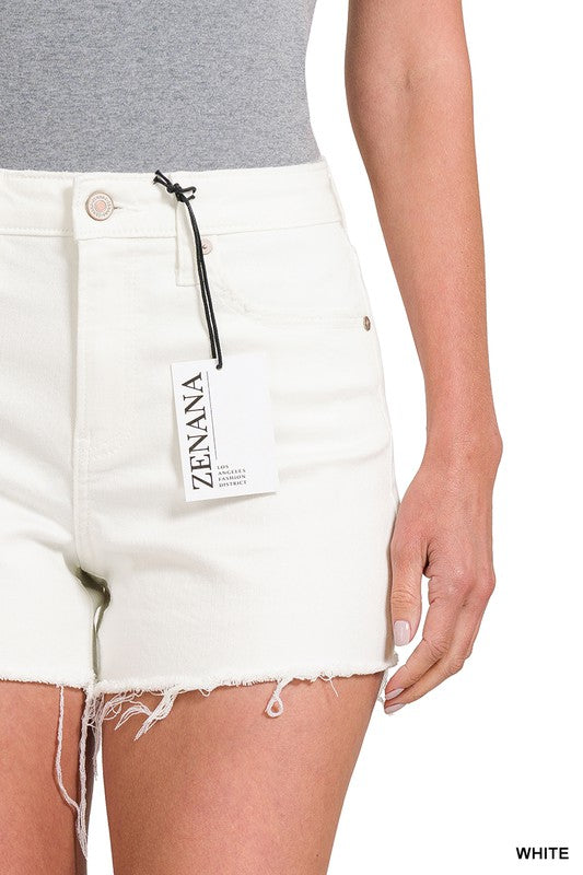 RAW HEM WHITE DENIM SHORTS