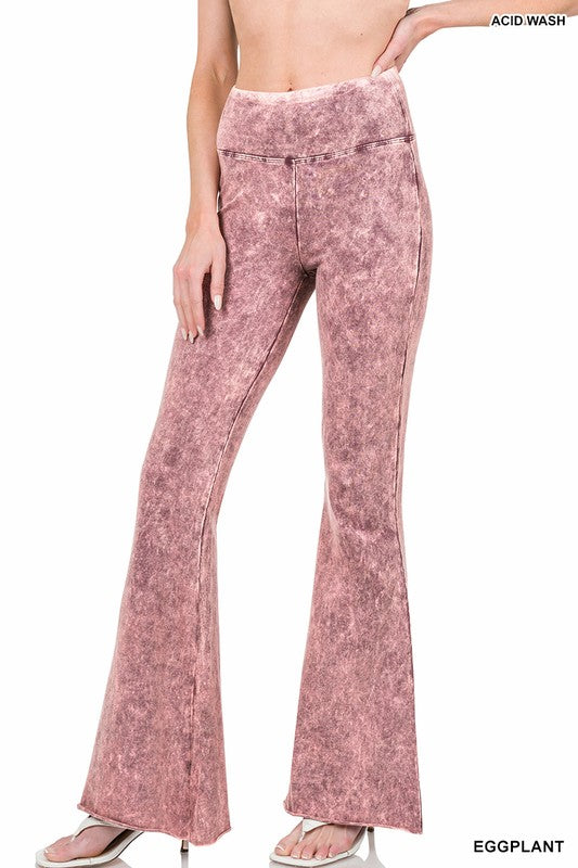 ACID WASH HIGH WAIST RAW EDGE HEM PANTS