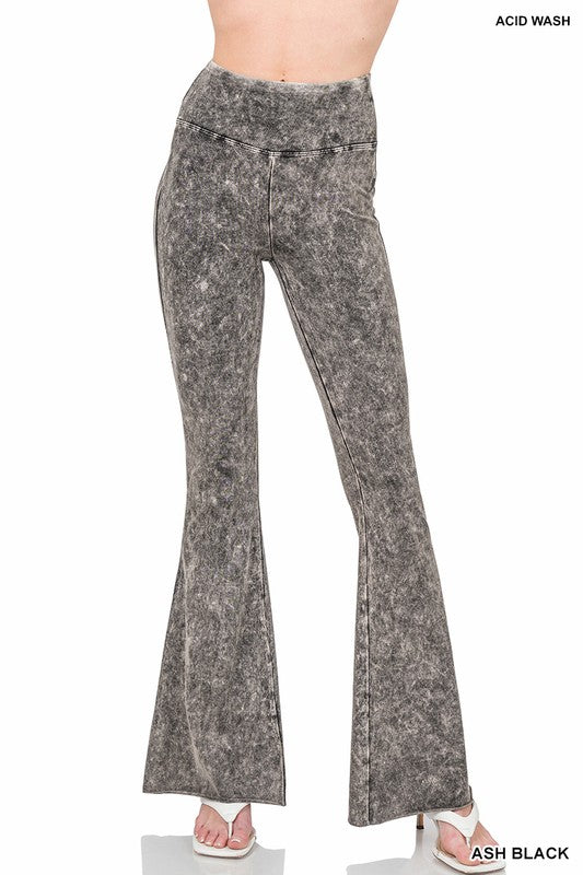 ACID WASH HIGH WAIST RAW EDGE HEM PANTS