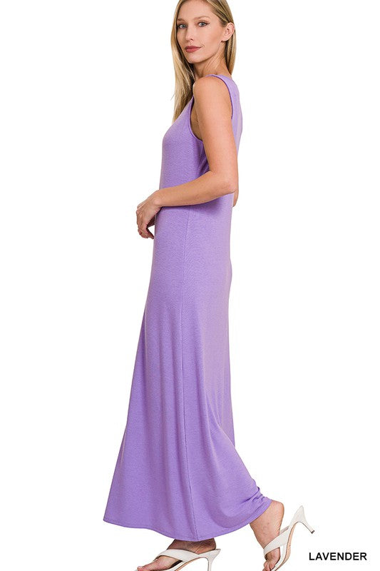 Sleeves Flared Scoop Neck Maxi Dress