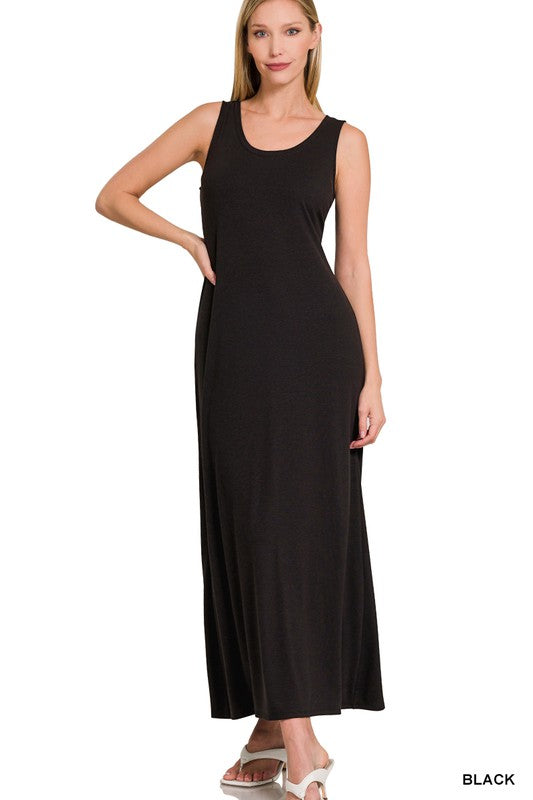 Sleeves Flared Scoop Neck Maxi Dress