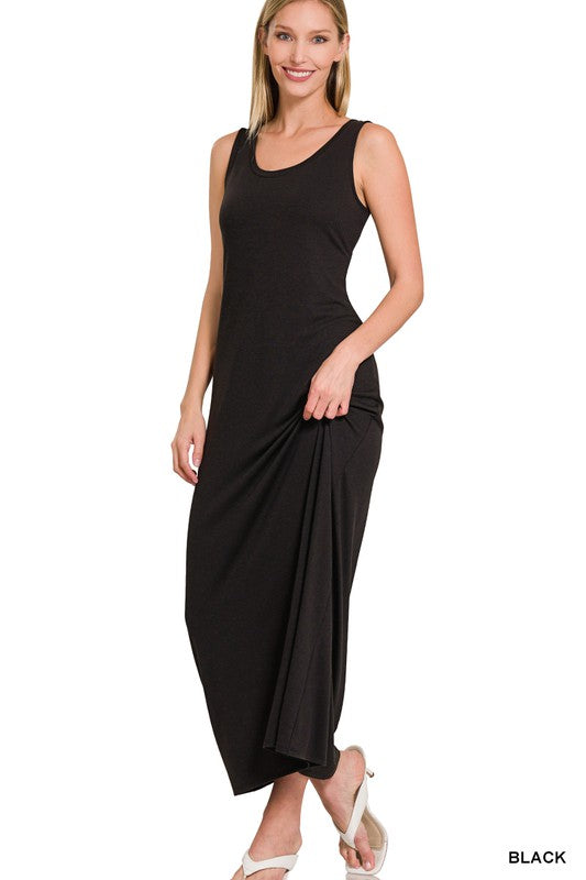 Sleeves Flared Scoop Neck Maxi Dress