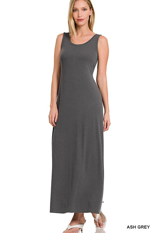 Sleeves Flared Scoop Neck Maxi Dress