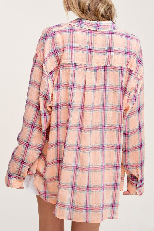 Liz Plaid Button Down long sleeve Shirt