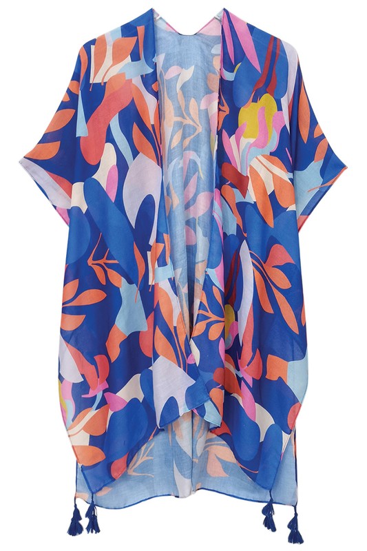 Abstract Tropical Print Open Front Kimono