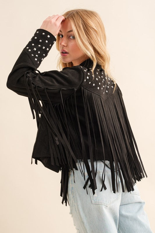 Studded Fringe Open Western Jacket