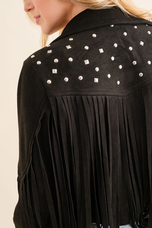 Studded Fringe Open Western Jacket